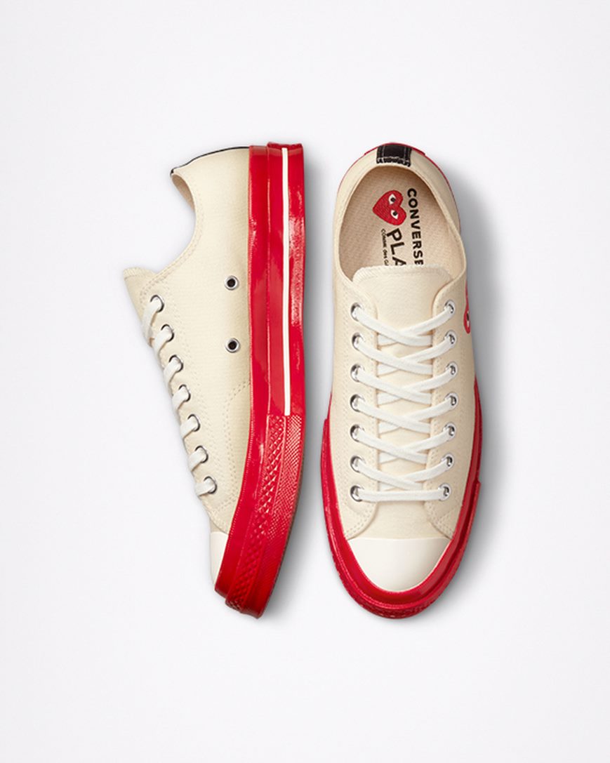 Men's Converse x Comme des Garçons PLAY Chuck 70 Low Top Shoes Red | AU 8C594T